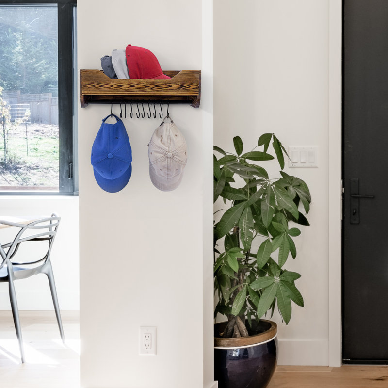 Wall Mounted Floating Shelf with 10 Hat Hooks