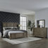Ensemble de chambre à coucher avec grand lit à panneaux, commode et miroir Kamoura