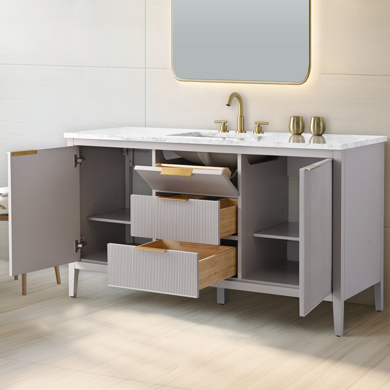Emma 60" W Single Vanity, Taupe/Brushed Bronze