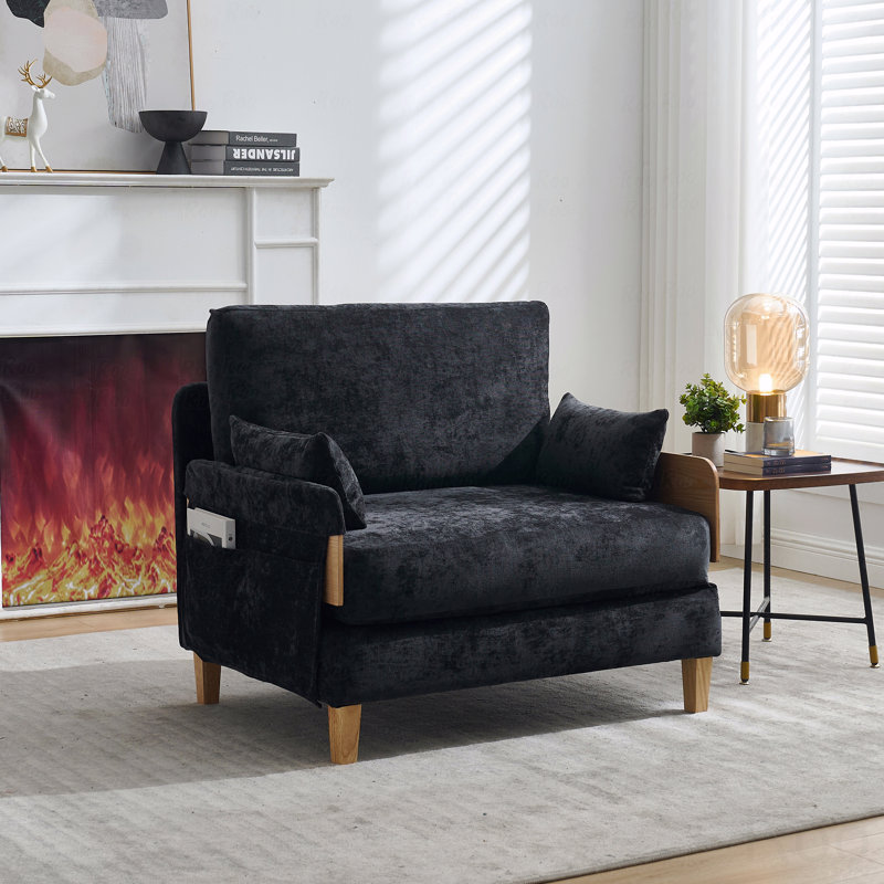 Canapé-lit pliable inclinable, canapé-lit convertible 3-en-1, décor moderne Mid-Century, Noir