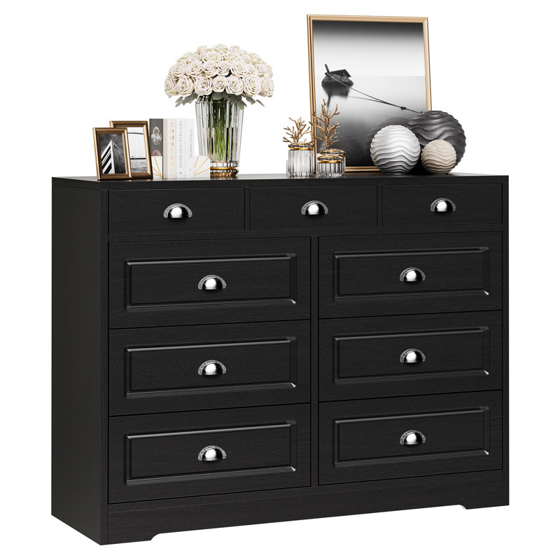 Commode double 9 tiroirs Atsuhisa, Noir, noir, noir, noir
