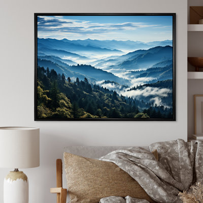 Blue Vistas Morning Mountain Peaks I - paysage de montagnes, art mural