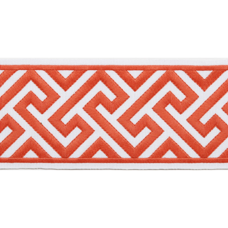 Tissu à bordure en ruban, Orange papaye / blanc