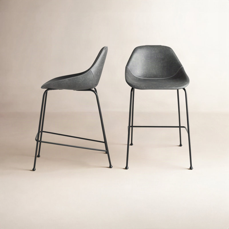 Garner Upholstered Counter Stool with Metal Frame, Vintage Dark Gray Faux Leather, Counter Stool (26" Seat Height)