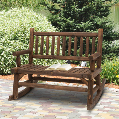 2 chaises berçantes en noyer - Chaise d'extérieur de style rond en bois massif, sièges spacieux, expérience confortable pour deux personnes robustes avec vaste patio et jardin
