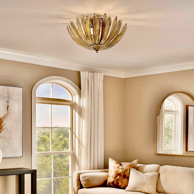15" 3-Light Antique Gold Leaf Semi-Flush Mount Ceiling Light