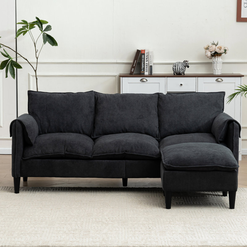 L-shaped Sofa with Footstools and Storage, Dark Gray