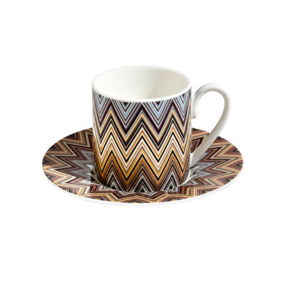 Missoni Coffee Cup & Saucer ZIG ZAG Set of 2 in Luxury Box Jarris 156 diam. 2.3in, H 2.5in, Cap. 4 oz, Saucer diam. 4.75in