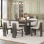 Ensemble de salle à manger 7 pièces avec table rectangulaire et base à tréteaux, comprenant 6 chaises rembourrées pour la salle à manger ou la cuisine-1389086308