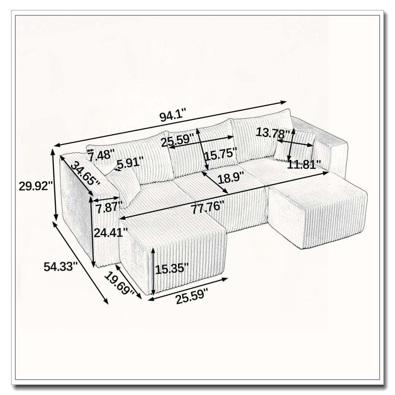 Canapé modulaire compressé en velours côtelé de style minimaliste moderne, Brun