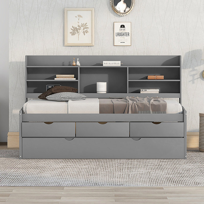 Lit avec rangement gigogne, Full, Gris