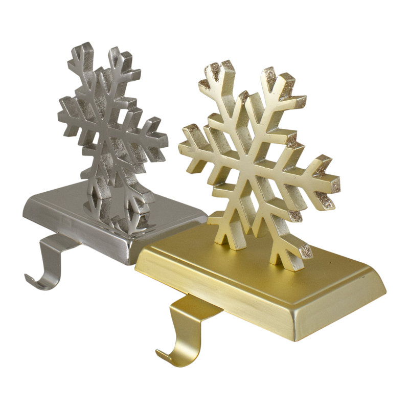 Set of 2 Gold and Silver Metal Snowflake Stocking Holders