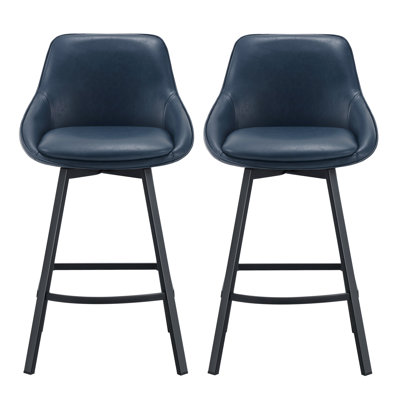 Janayshia Modern Industrial Swivel Upholstered 25.6'' Faux Leather Counter Stool with Metal Frame
