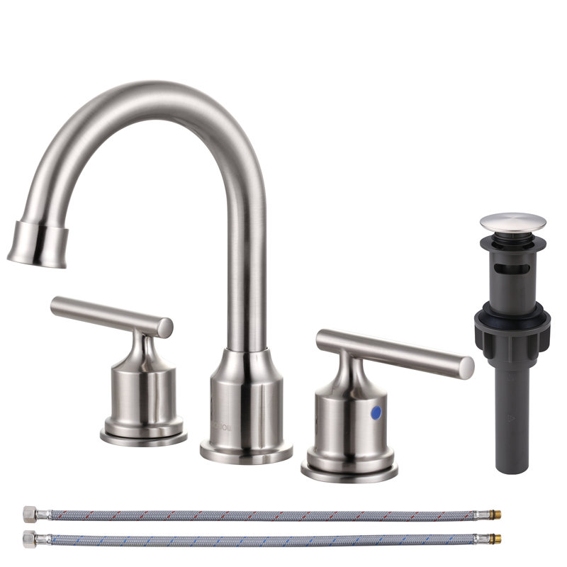 2-handle Bathroom Faucet with Drain Assembly, Brushed