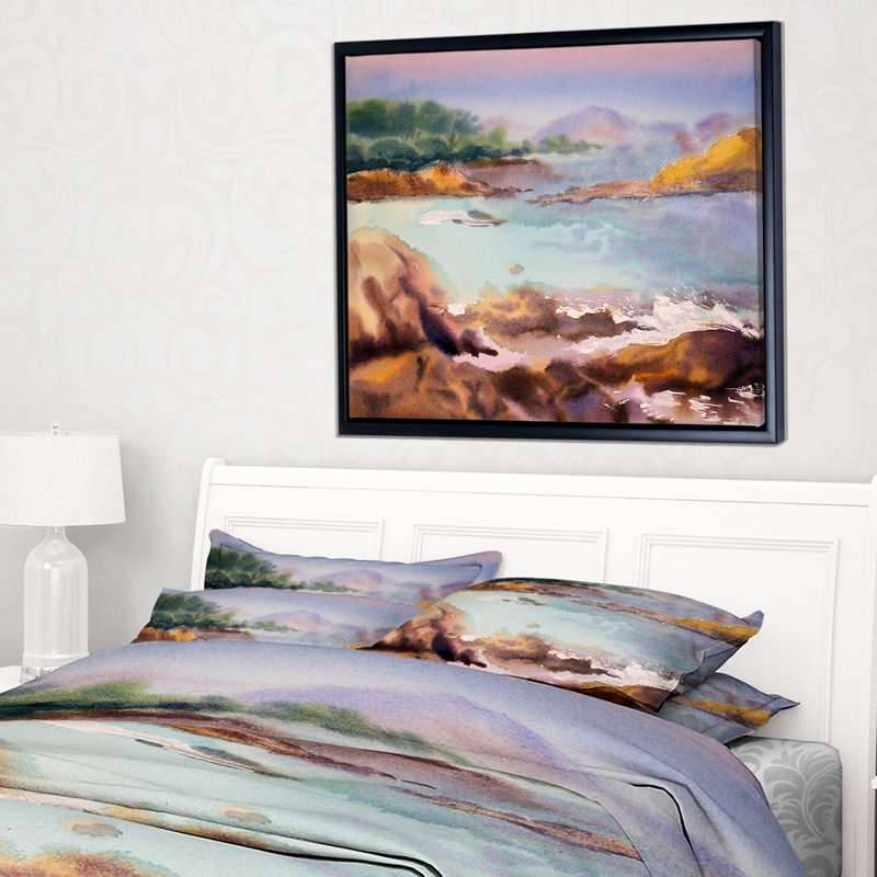 « tranquil aquarelle eaux », reproduction d’impression sur toile tendue encadrée, H 12 po x l 20 po x P 1 po