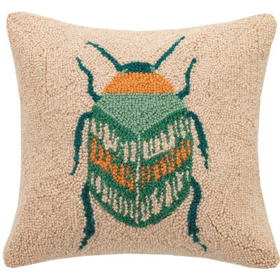 Jewel Beetle Hooked Wool Throw Pillow