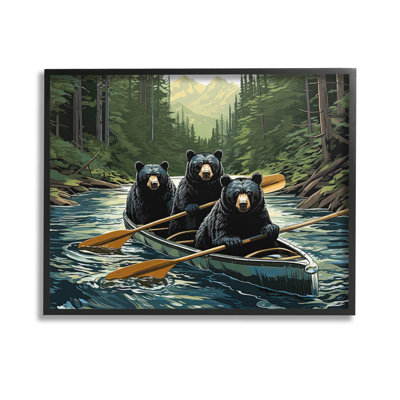 Woodland Canoeing Bears Framed Giclee Art by Jim Baldwin