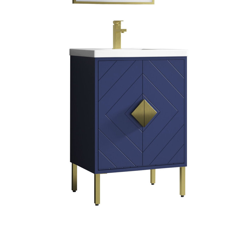 Navy Blue and Gold 24" Modern Bathroom Vanity with Acrylic Top