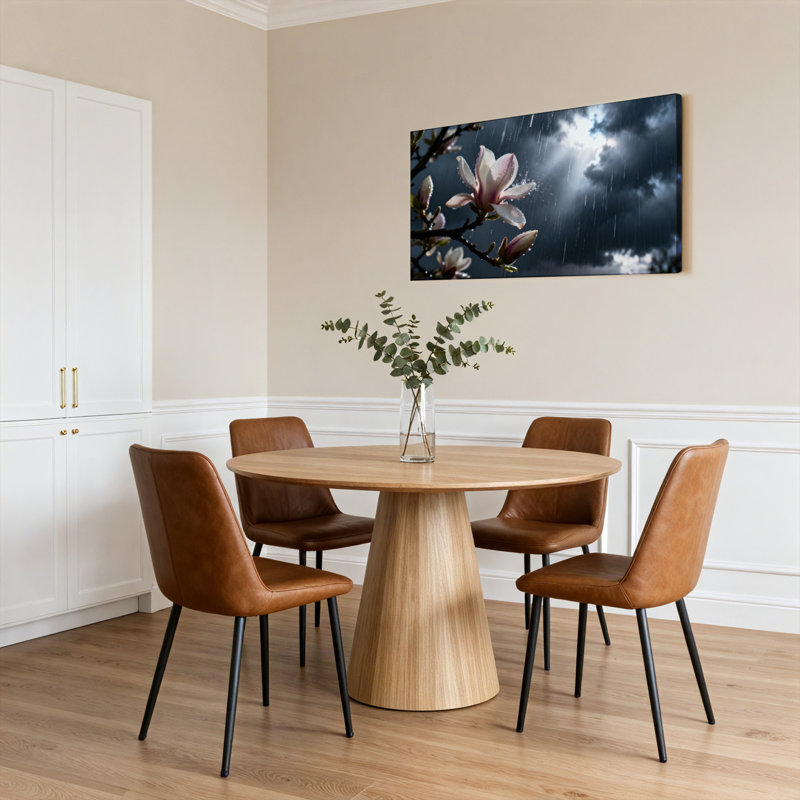 Ensemble de 1 tableau sur toile tendue représentant une fleur de magnolia sous la pluie, H 12 po x l 36 po