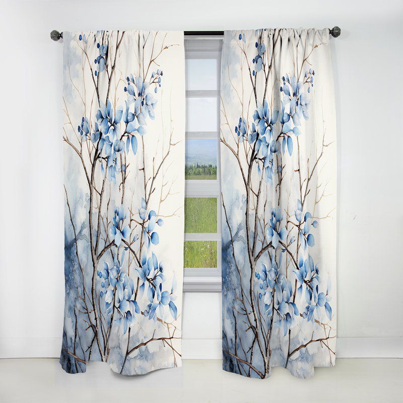 Rideau occultant à motif floral bleu et gris - 1 panneau, L 52 po x L 120 po