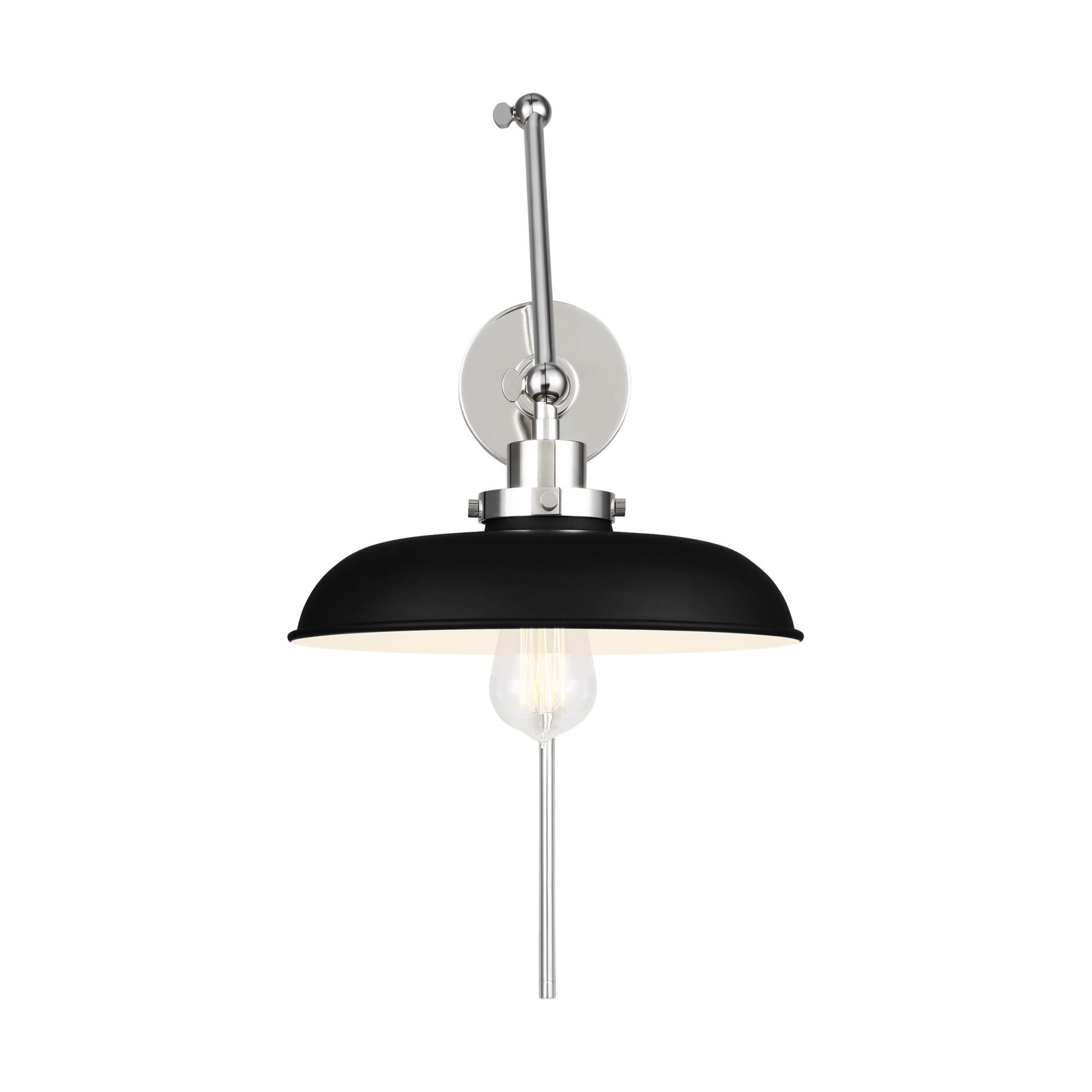 Single Light Armed Sconce, Midnight Black, Polished Nickel