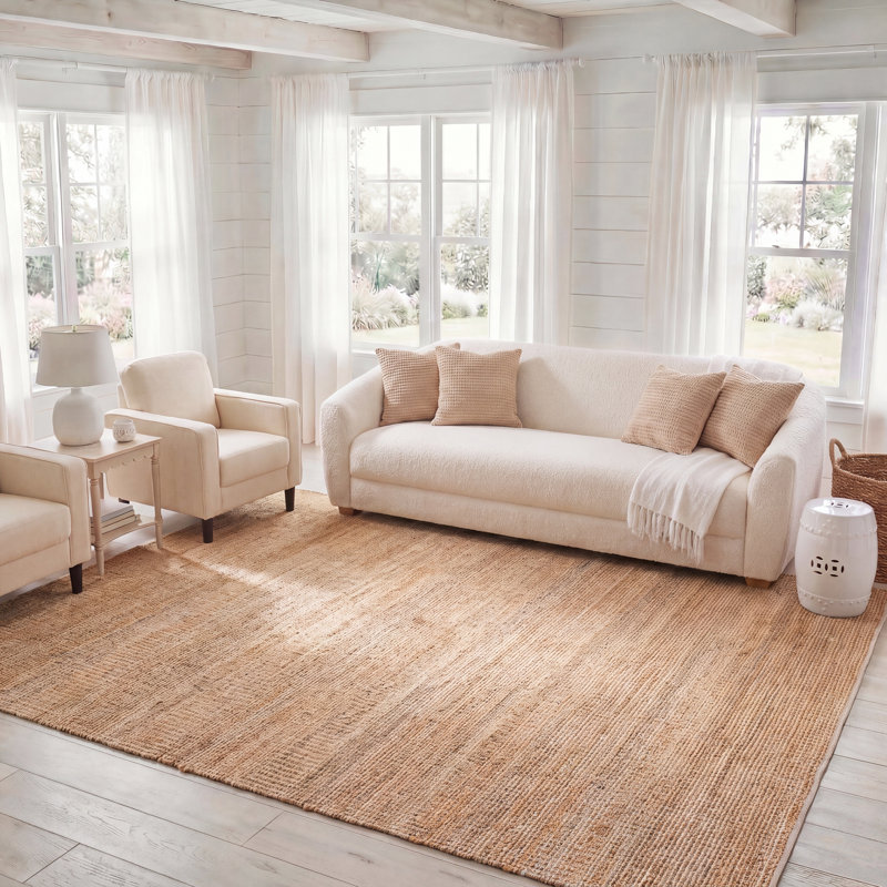 Fibre naturelle 663 tissé à plat 70% jute; Tapis 30% coton sans motif, Rectangle 8 pi 0 po x 10 pi 0 po