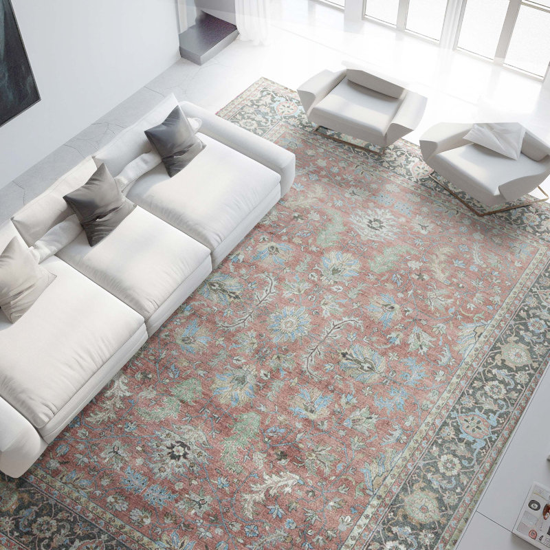 Oriental Area Rug in Pink/Charcoal, Rectangle 7'10" x 9'10"