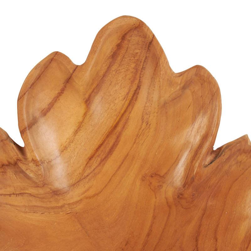 Elser Teak Wood Handmade Carved Leaf Decor Brown Tray Set