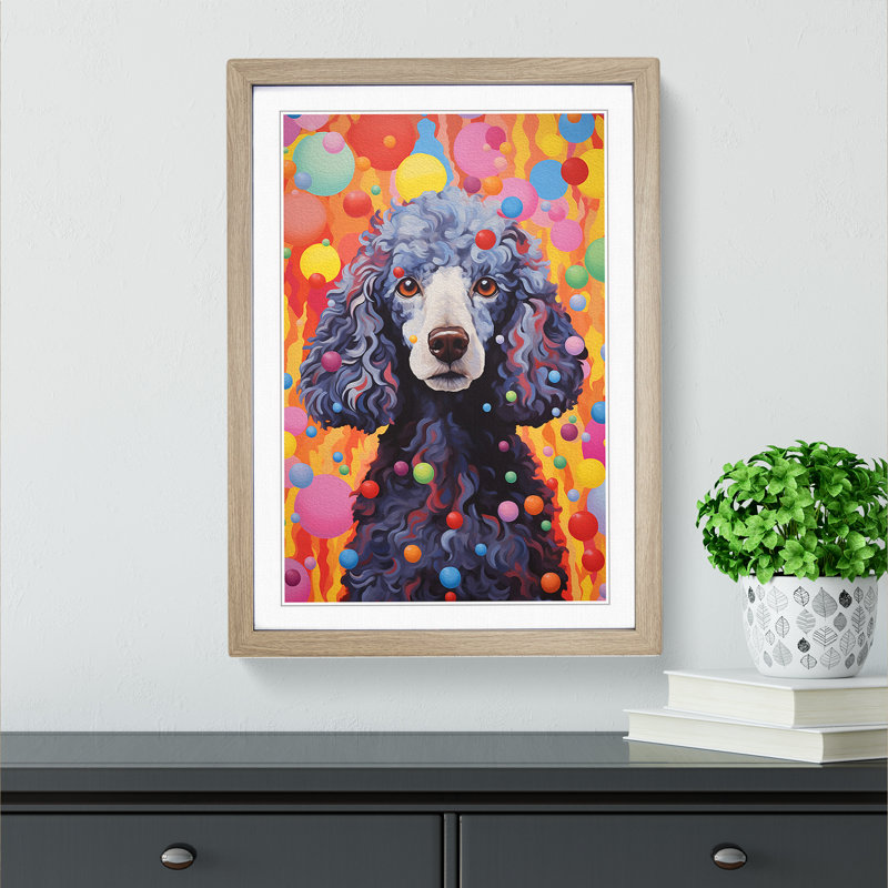 Poodle Colour Field No.3 - Single Picture Frame Print on Wood, Oak Framed, 46cm H x 34cm W x 2cm D