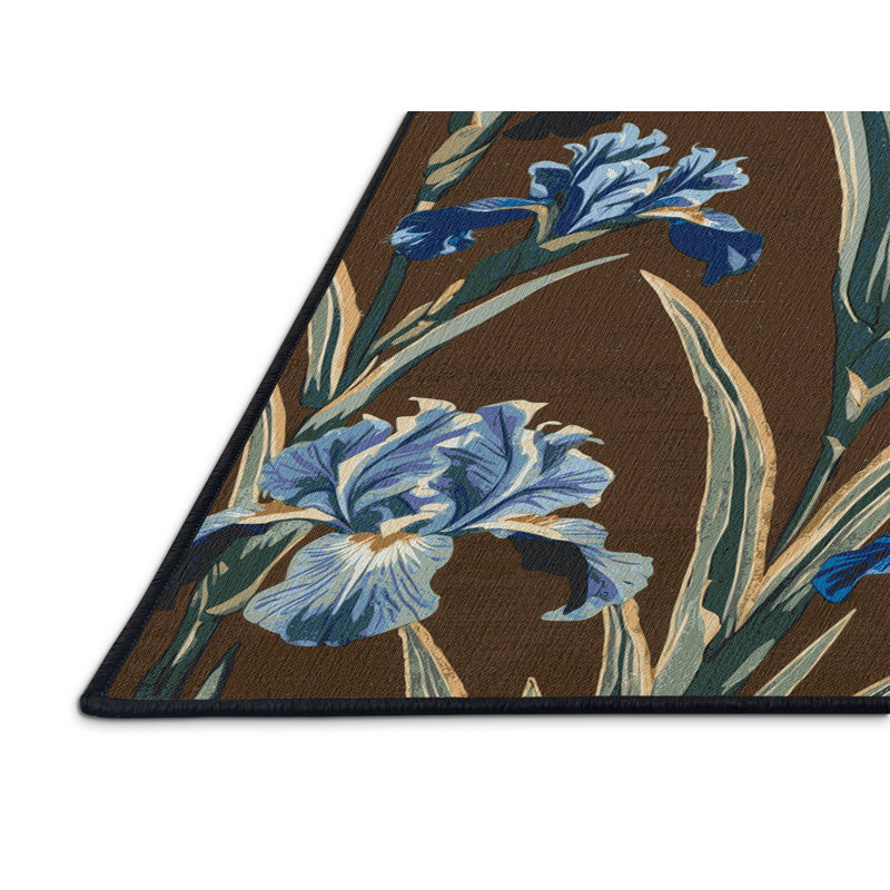 Machine Washable Botanical Brown Area Rug, Round 3'