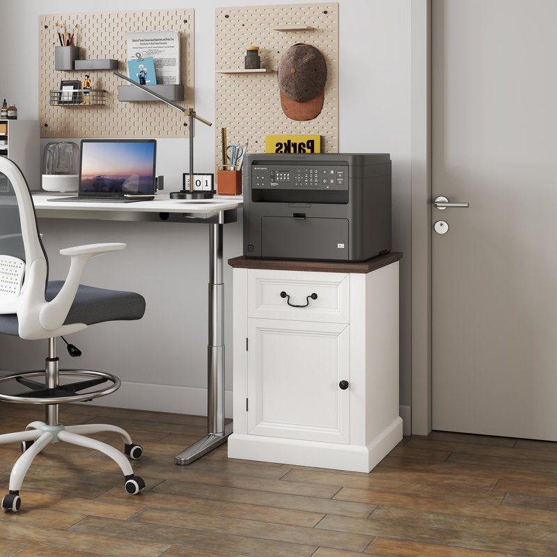 Ensemble de 2 tables d'appoint avec tiroirs et armoire, blanc