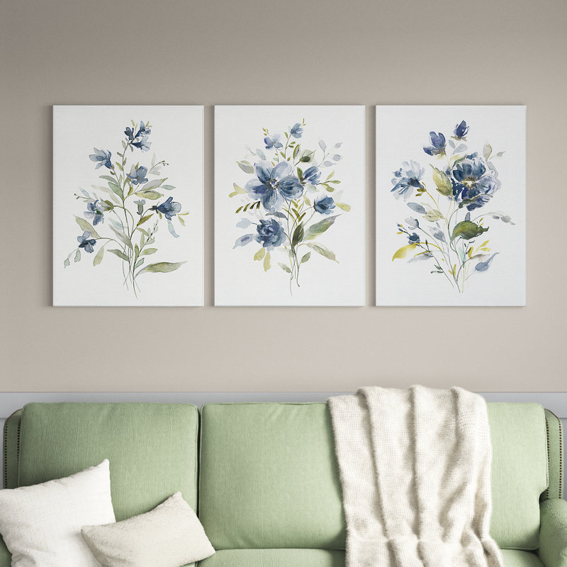 Linen Botanical I - 3 pièces sur toile tendue, H 27 po x l 54 po x P 1 po