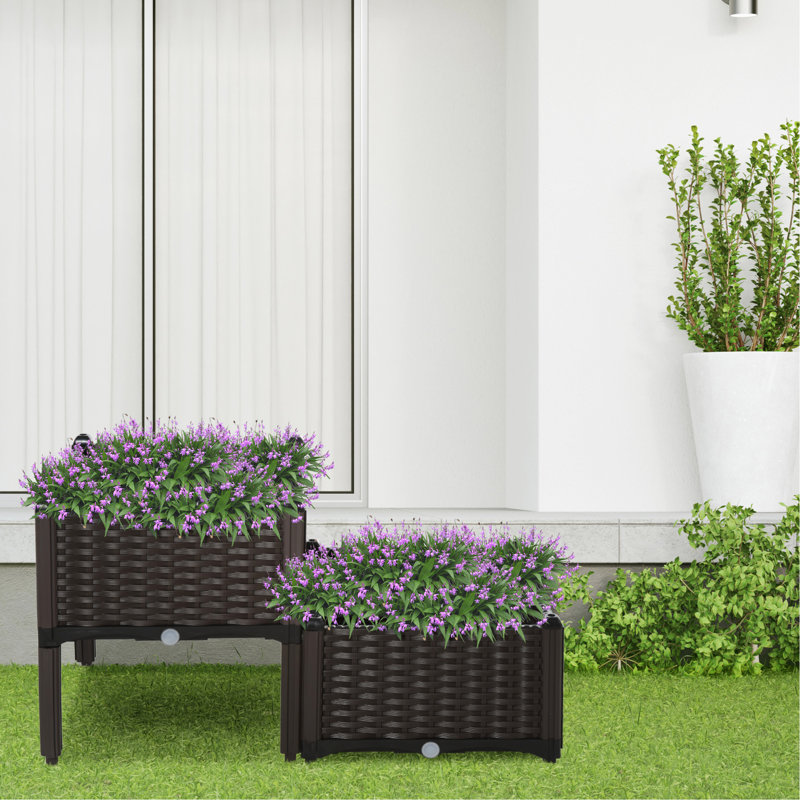 Lit de jardin surélevé avec pieds, auto-arrosage et. Gris, pour les jardins. Polypropylène, contrôle de la prise d'eau 2 pièces - arrosage automatique optimisé. Fleur, herbe, plantation de légumes. Améliorez la gestion
