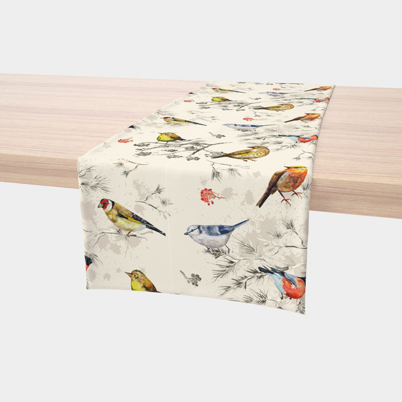 Bird Watch 100% Cotton Table Runner – Washable, Decorative Dining Linen, 72" L x 16" W