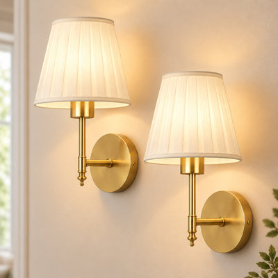 16'' Cordless Rechargeable Wall Sconce with Pleated Fabric Shade, Dimmable LED Wall Light with Remote