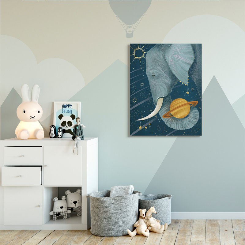 Constellations extra-terrestres, éléphant tenant Saturne, Toile tendue, H 48 po x l 36 po x P 1,5 po
