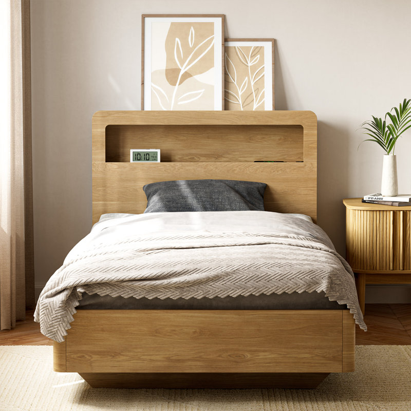 Bed With Headboard, Twin, Brown