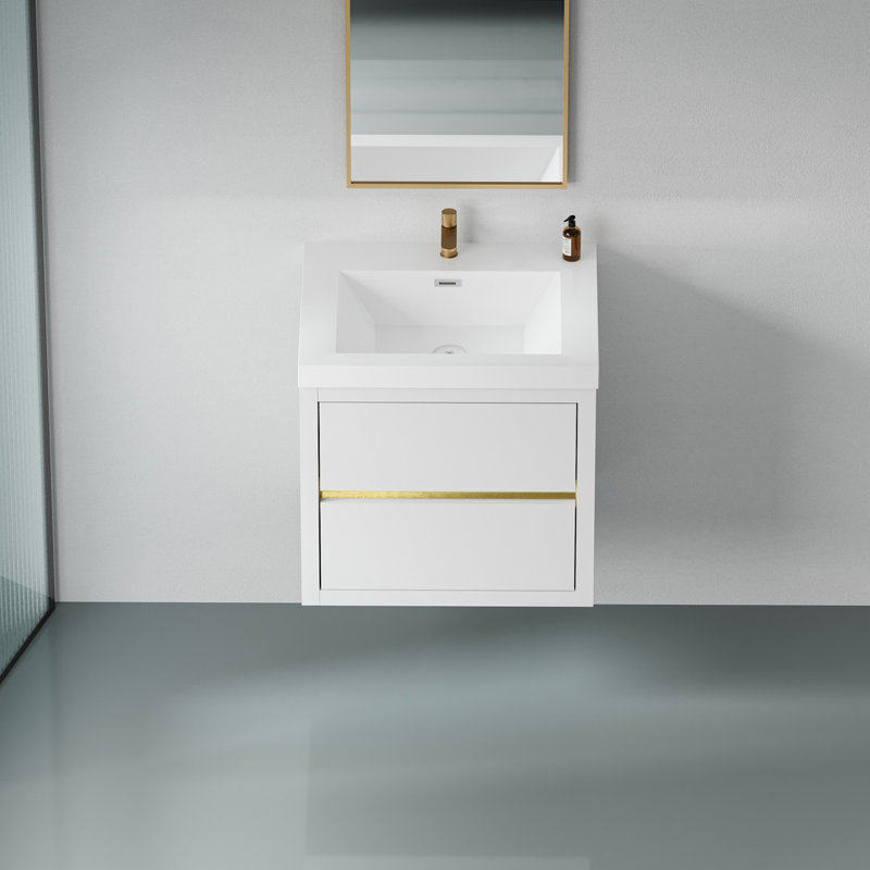 Meuble-lavabo mural avec lavabo, Blanc lustré