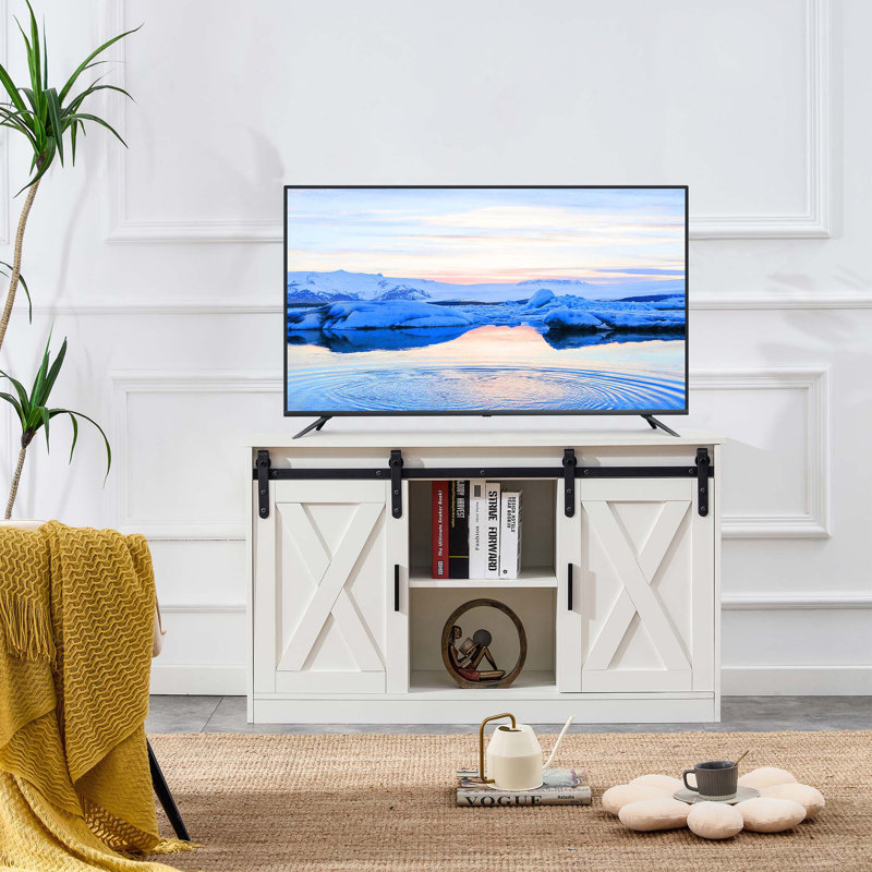 Stylish Wood TV & Storage Cabinet with Sliding Barn Doors - Versatile for Any Room, White