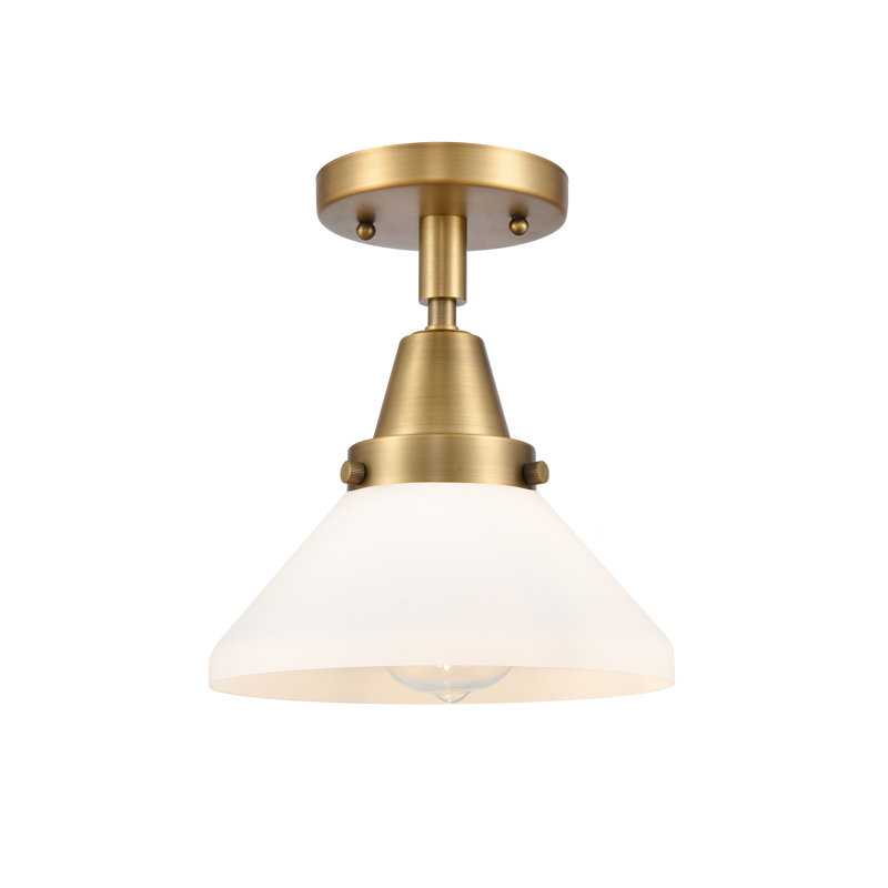 Plafonnier semi-encastré en verre Amede, Blanc mat, Laiton brossé