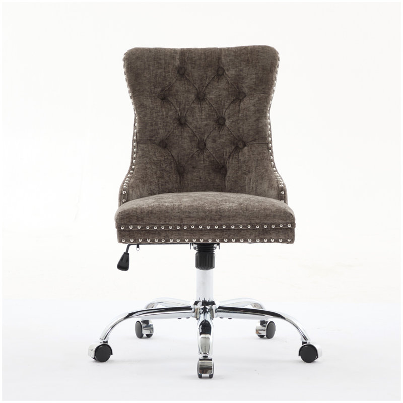 A&A Furniture Office Chair,Modern Chenille Upholstered Tufted Button Home Office Chair with Chrome Metal Base,Adjustable Desk Chair Swivel Office Chair (Gray)