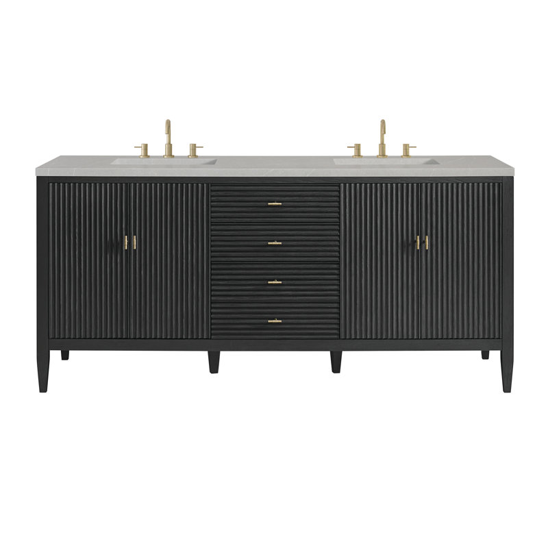 Myrrin 72'' W Double Vanity, Carbon Oak, Parisian Blue, 8" Widespread