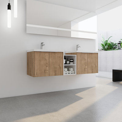 Meuble-lavabo de salle de bain avec lavabo et petites tablettes de rangement