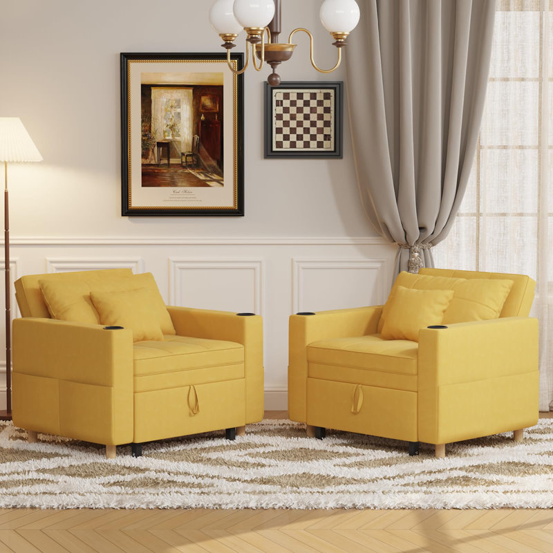 Emma-Leigh 1 Seater Fabric Accent Chairs Bed, Yellow Linen