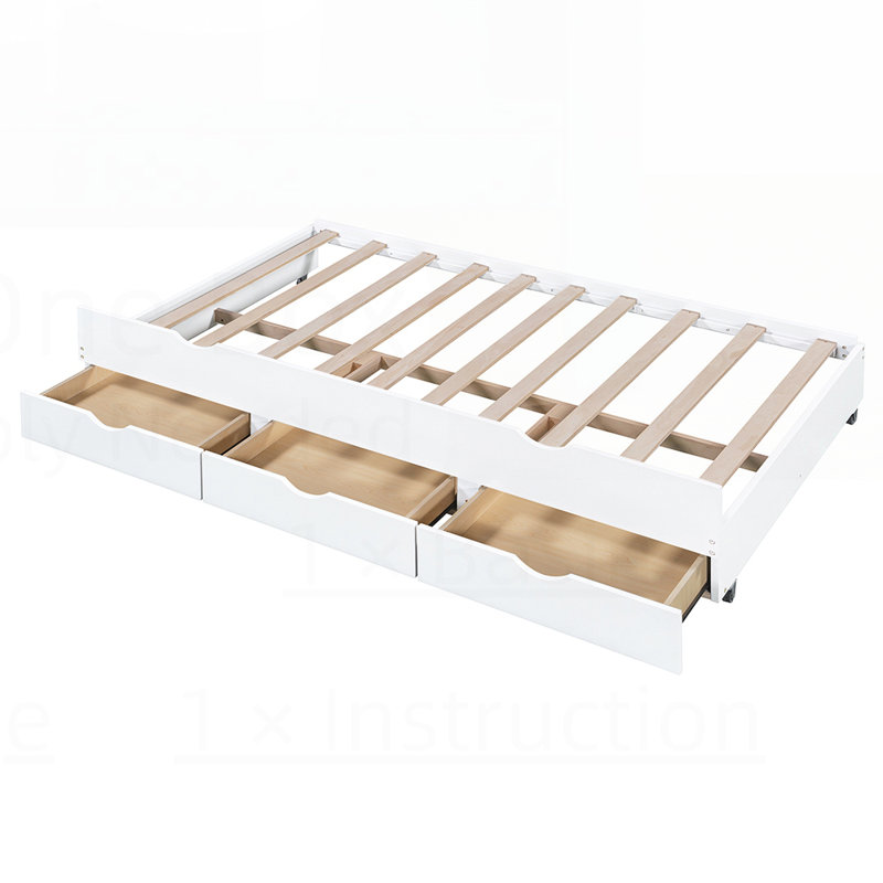 Lit plateforme en bois à DEL avec lit gigogne, tête de lit et tiroirs, pour les chambres modernes et l'efficacité de l'espace