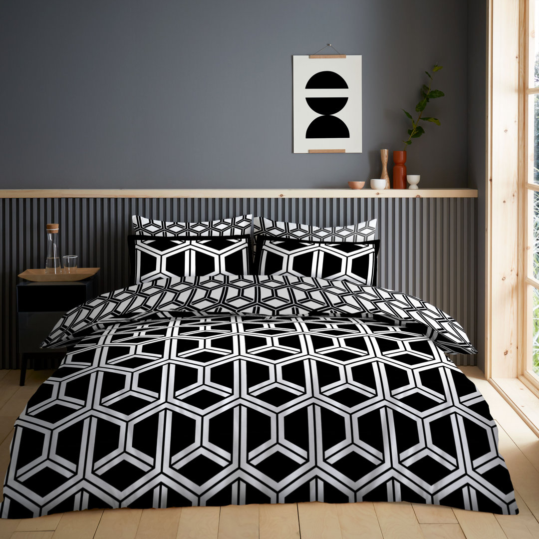 Geometric Duvet Cover Set Including Pillowcases, Polycotton Bedding, Available in Single Double King