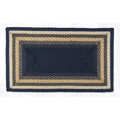  Light Blue, Dark Blue & Mustard Oblong Braided Rug – Handcrafted Quality