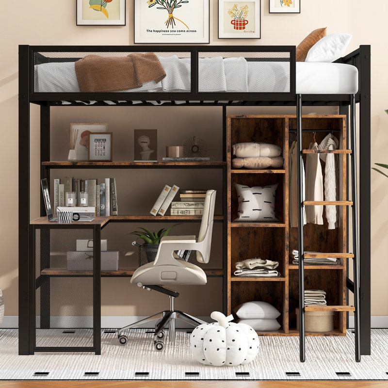 Lit mezzanine en métal avec bureau intégré