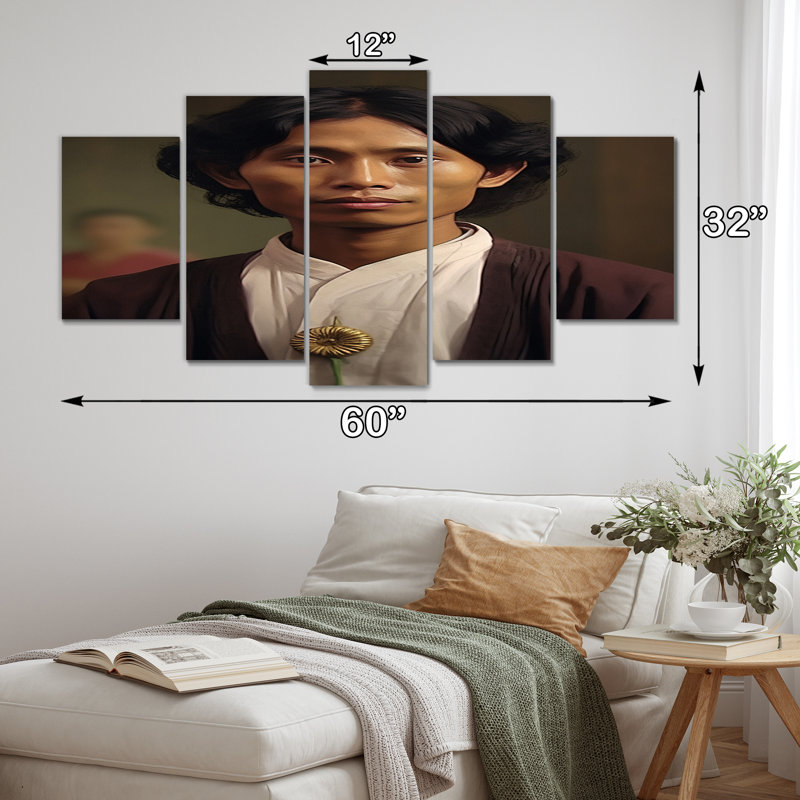 Portrait d'un jeune homme indien noble - reproduction sur toile - 5 panneaux