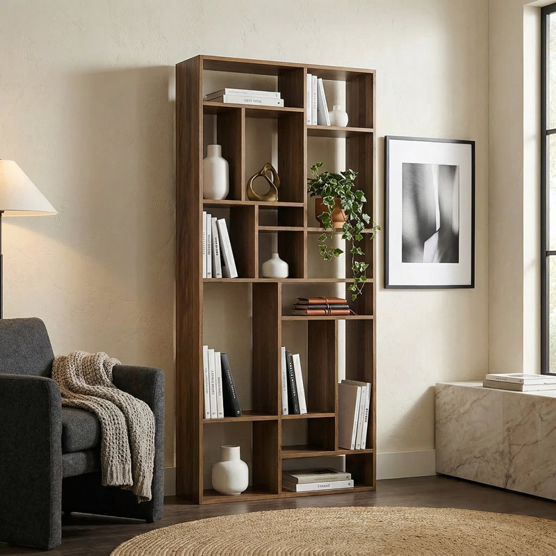 Malic Solid Wood Geometric Bookcase